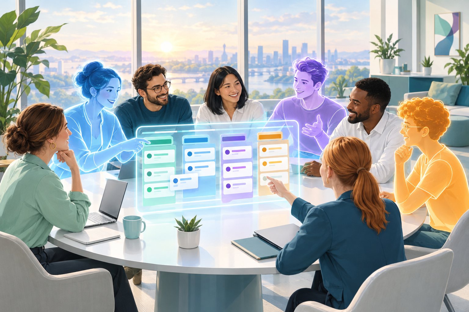 Menschen und digitale Kollegen im Team